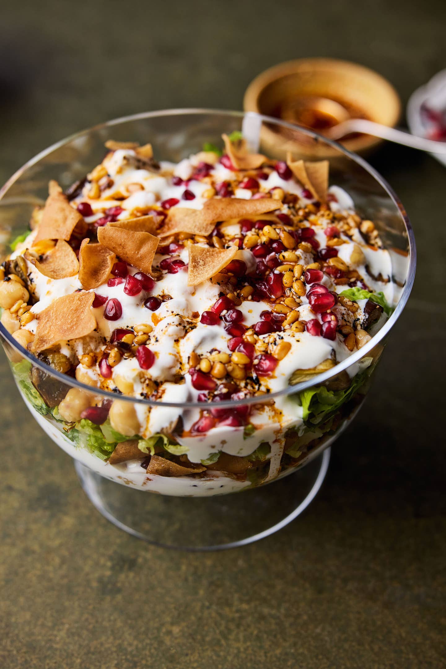 Savoury Trifle Salad with Aubergines, Yoghurt and Pita from ‘Lugma’